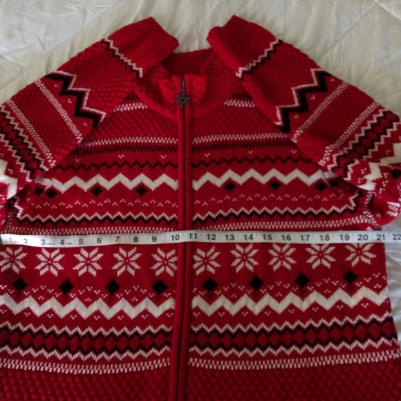 BRECKENRIDGE Sweater Cardigan Women's L Red Fair‎ Isle Full Zip Nordic Snowflake - Picture 13 of 14